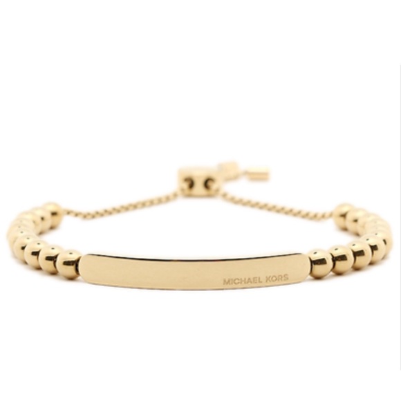 $88 Michael Kors Adjustable Beaded Plaque Nameplate Slider Gold-Tone - Picture 6 of 6